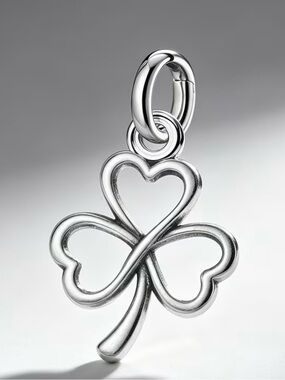 Sterling Silver Shamrock Heart Charm Pendant